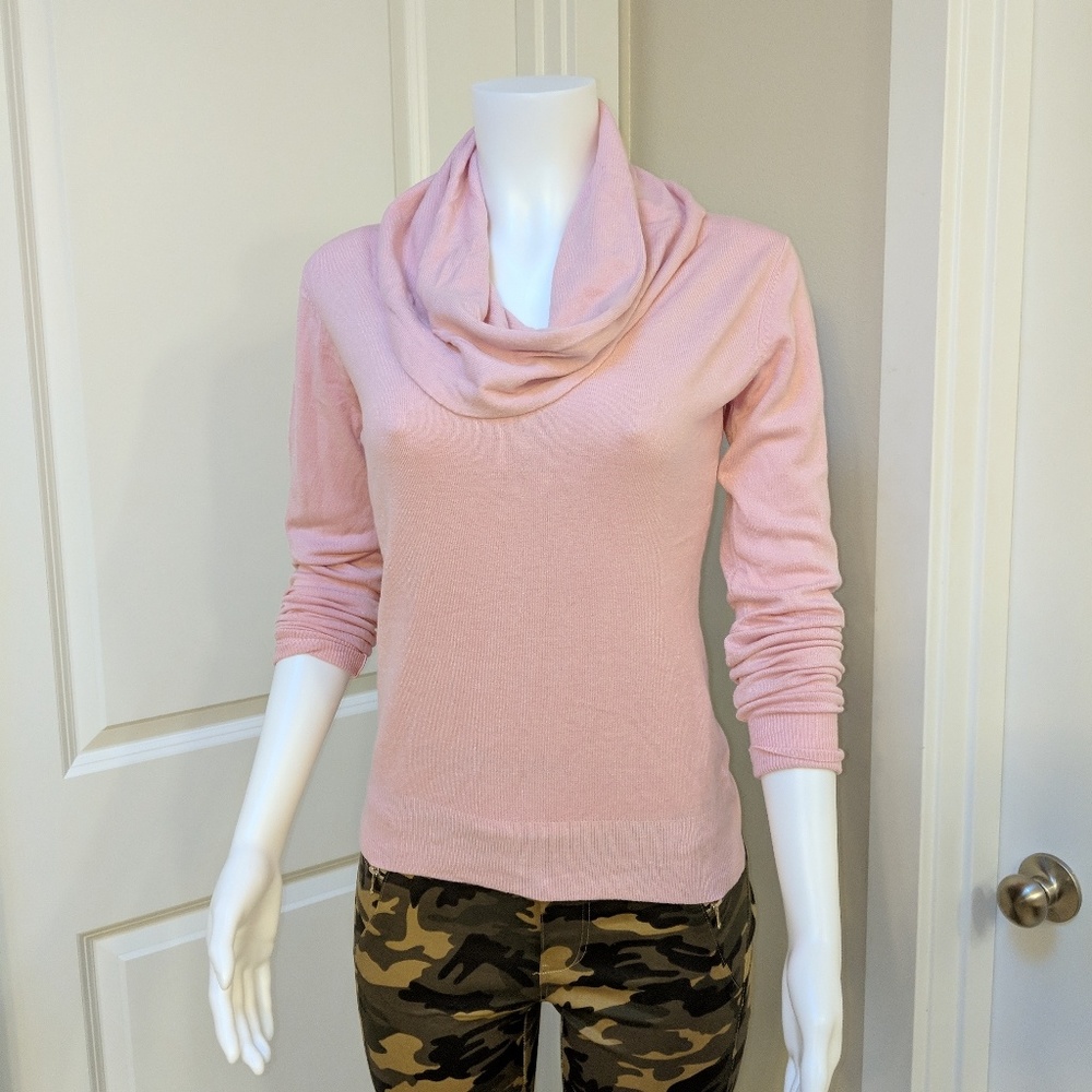 Pink Cowl Neck Knit Sweater